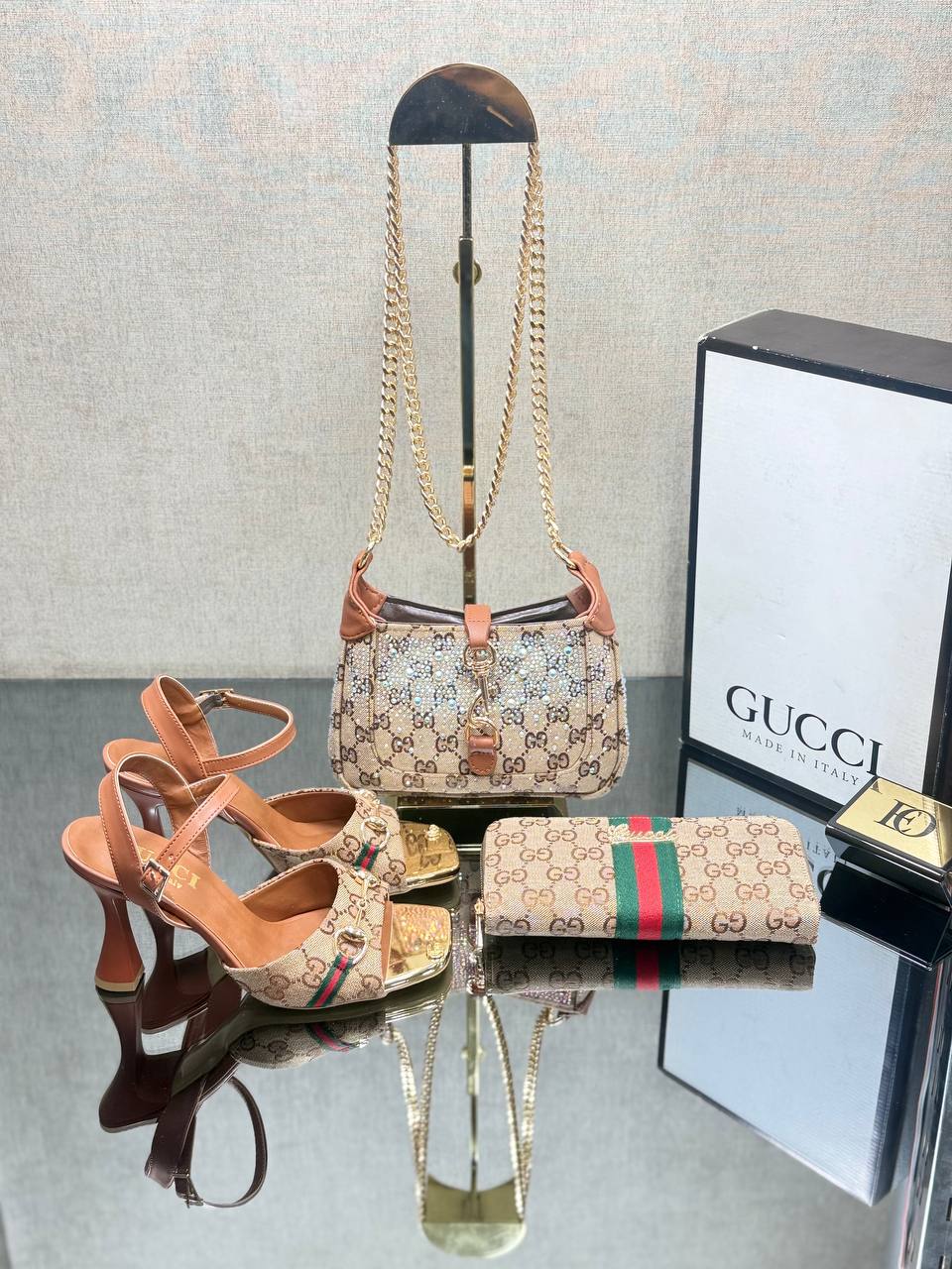 GG HIGH HEEL SLIPPERS AND BAG SET