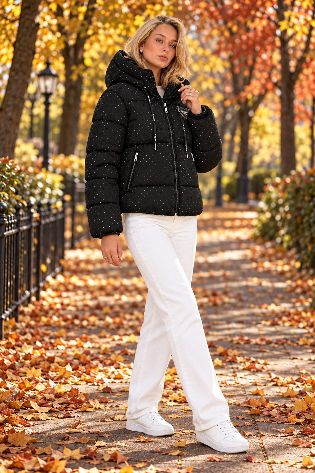 PR - Stone-Embellished Puffer Jacket with Special Filling