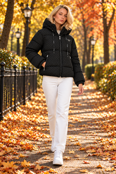 PR - Stone-Embellished Puffer Jacket with Special Filling