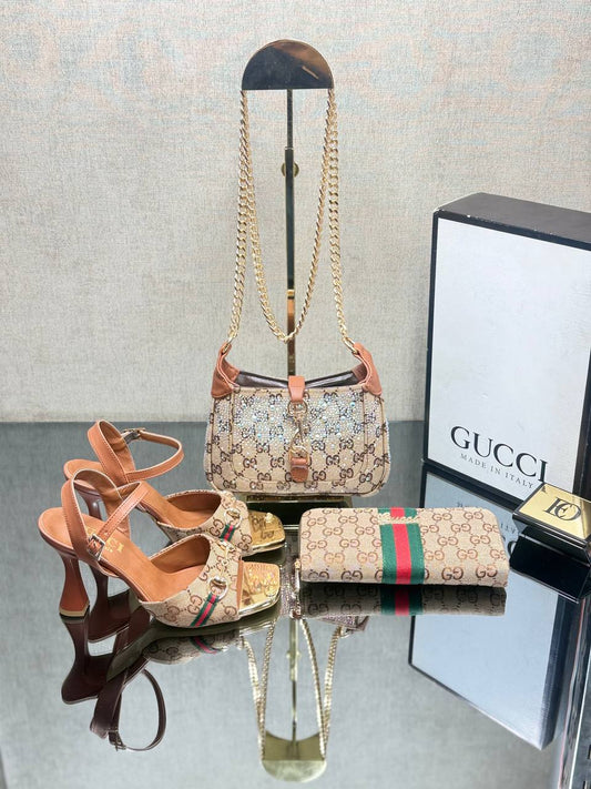 GG HIGH HEEL SLIPPERS AND BAG SET